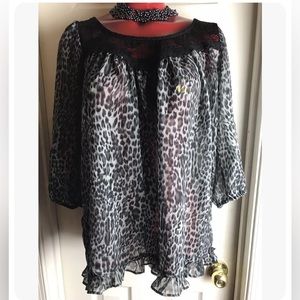 Katiek Womens Blouse Top Sheer Animal Print - Size XL